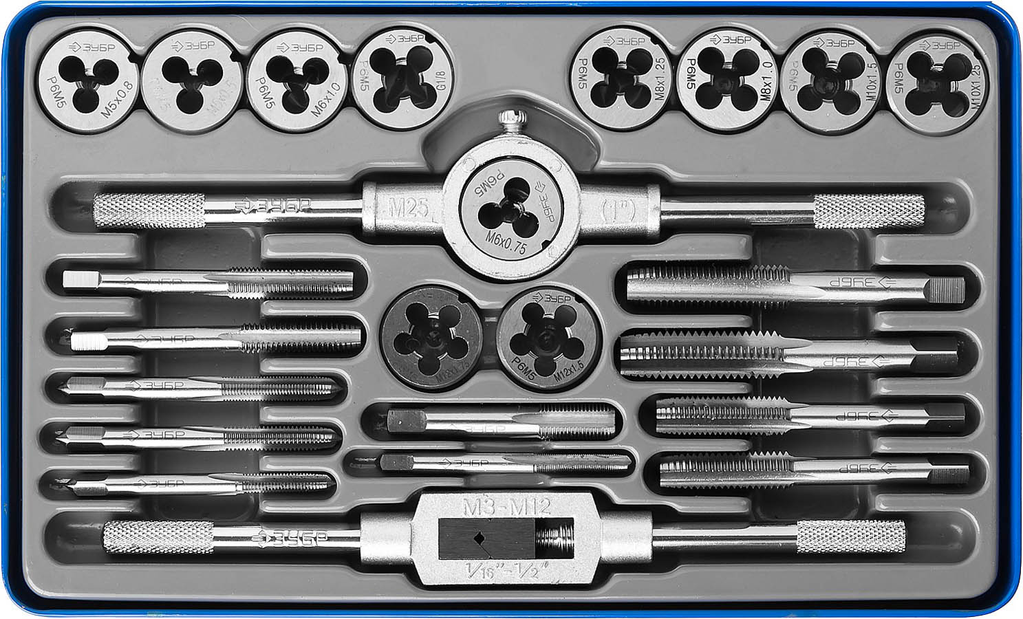 ЗУБР 24 предмета, Р6М5, набор метчиков и плашек 28110-H24 Профессионал купить по цене 8&nbsp;240 ₽ в интернет магазине ТЕХСАД