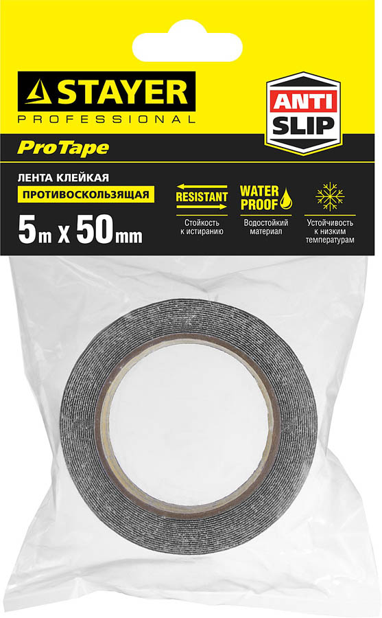 STAYER 50 мм х 5м, черная, лента клейкая противоскользящая (скотч) 12270-50-05 купить по цене 560 ₽ в интернет магазине ТЕХСАД