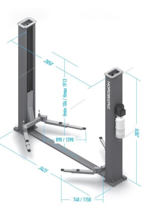 Подъемник электрогидравлический, 4 т, 220 В, ассиметричный NORDBERG N4121A-4T(220) купить по цене 186&nbsp;622 ₽ в интернет магазине ТЕХСАД