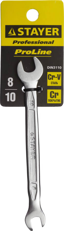 STAYER 8х10 мм, Cr-V сталь, хромированный, гаечный ключ рожковый 27035-08-10 Professional купить по цене 70 ₽ в интернет магазине ТЕХСАД