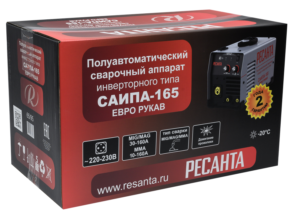 Сварочный полуавтомат Ресанта САИПА-165 Евро рукав (MIG/MAG) купить по цене 27&nbsp;790 ₽ в интернет магазине ТЕХСАД