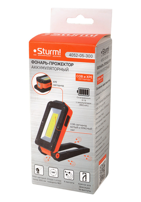 Фонарь-прожектор аккумуляторный Sturm! 4052-05-300 купить по цене 1&nbsp;080 ₽ в интернет магазине ТЕХСАД