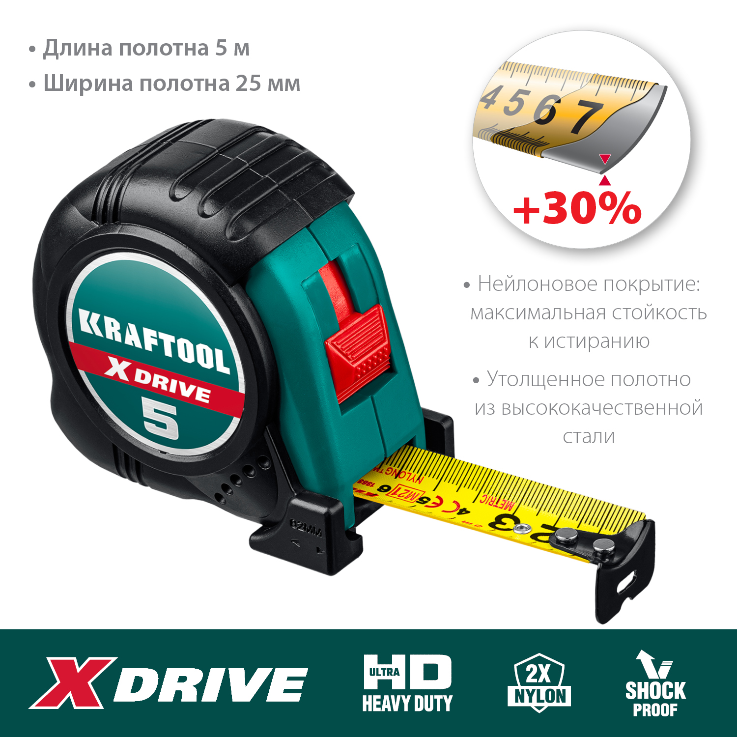 KRAFTOOL 5 м х 25 мм, ударостойкий обрезиненный корпус, рулетка X-Drive 34122-05-25_z02 купить по цене 640 ₽ в интернет магазине ТЕХСАД