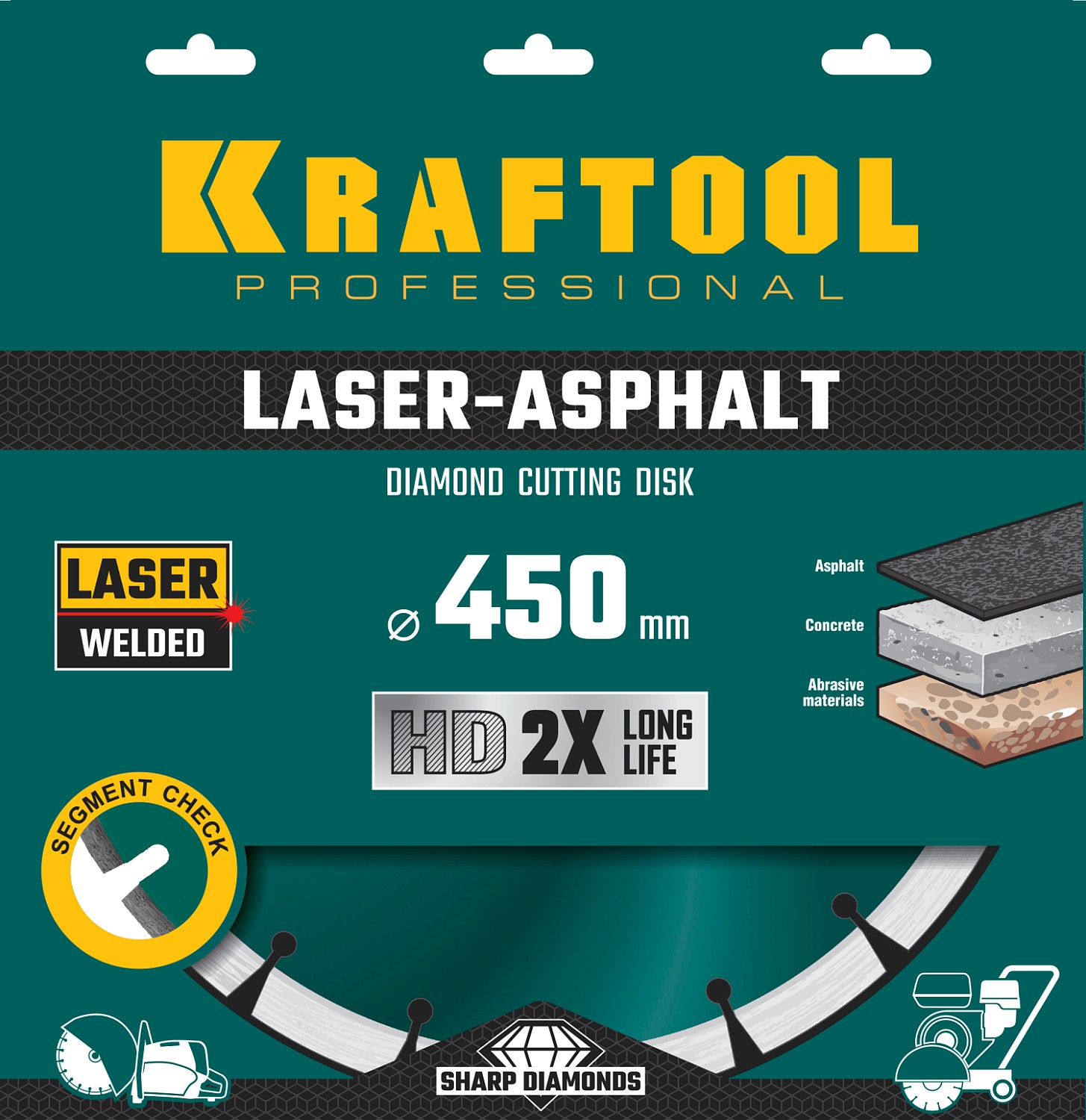 KRAFTOOL Ø 450Х25.4 мм, алмазный, сегментный, по асфальту, диск отрезной LASER-ASPHALT 36687-450 купить по цене 13&nbsp;750 ₽ в интернет магазине ТЕХСАД