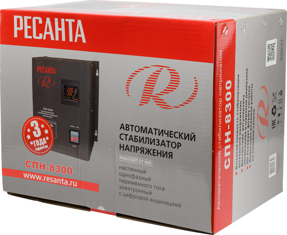Стабилизатор напряжения РЕСАНТА СПН-8300 купить по цене 21&nbsp;490 ₽ в интернет магазине ТЕХСАД