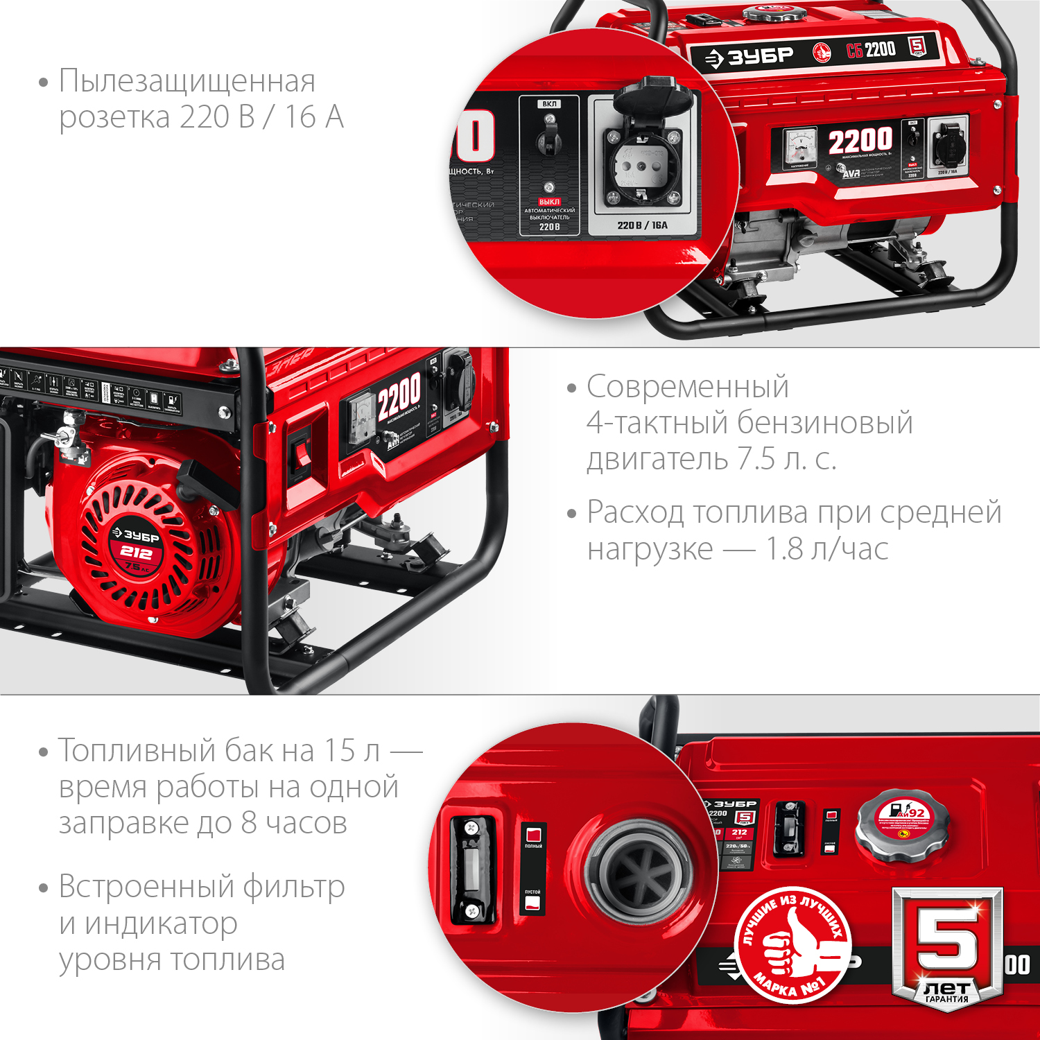 ЗУБР 2.2 кВт, однофазный, синхронный, щеточный, бензиновый генератор СБ-2200 Мастер купить по цене 29&nbsp;390 ₽ в интернет магазине ТЕХСАД