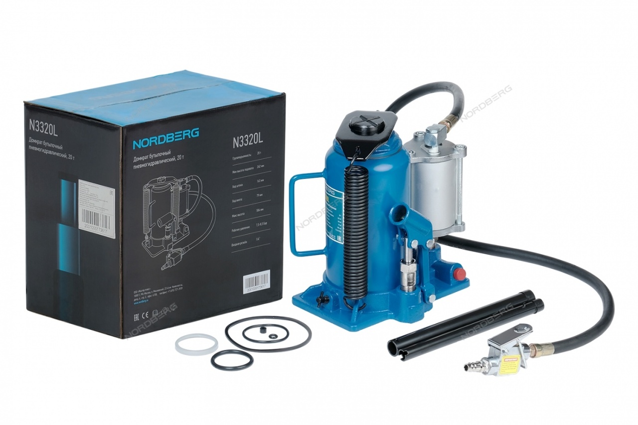 Домкрат бутылочный пневмогидравлический 20 т NORDBERG N3320L купить по цене 11&nbsp;576 ₽ в интернет магазине ТЕХСАД