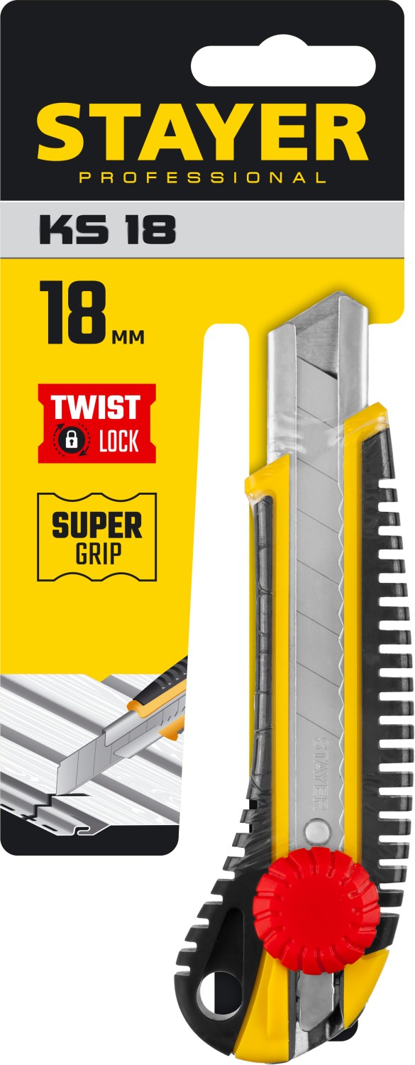 STAYER 18 мм, сегментированное лезвие, винтовой фиксатор, нож KS-18 09161_z01 купить по цене 317 ₽ в интернет магазине ТЕХСАД