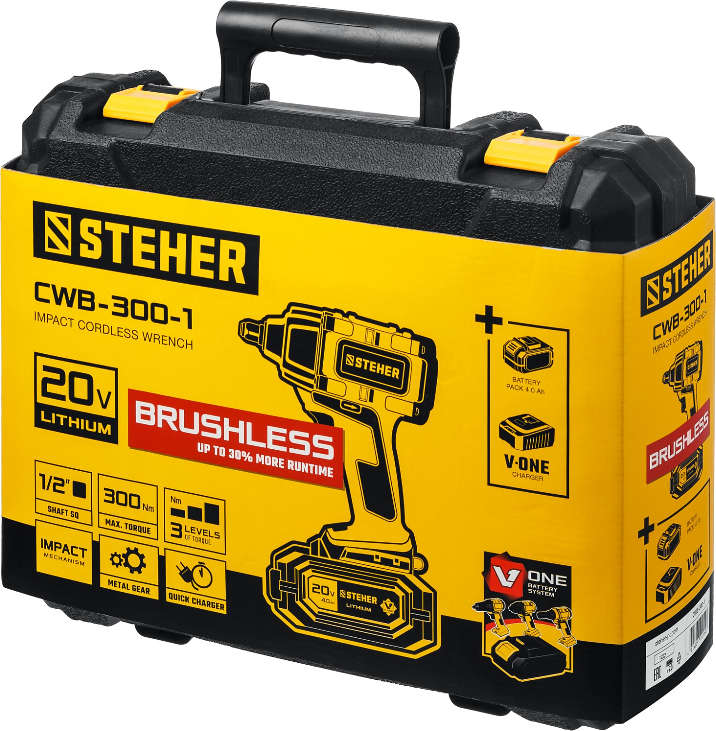 STEHER 20В, Li-Ion, 1 АКБ (4Ач), бесщеточный, аккумуляторный гайковерт ударный, кейс CWB-300-1 купить по цене 11&nbsp;690 ₽ в интернет магазине ТЕХСАД