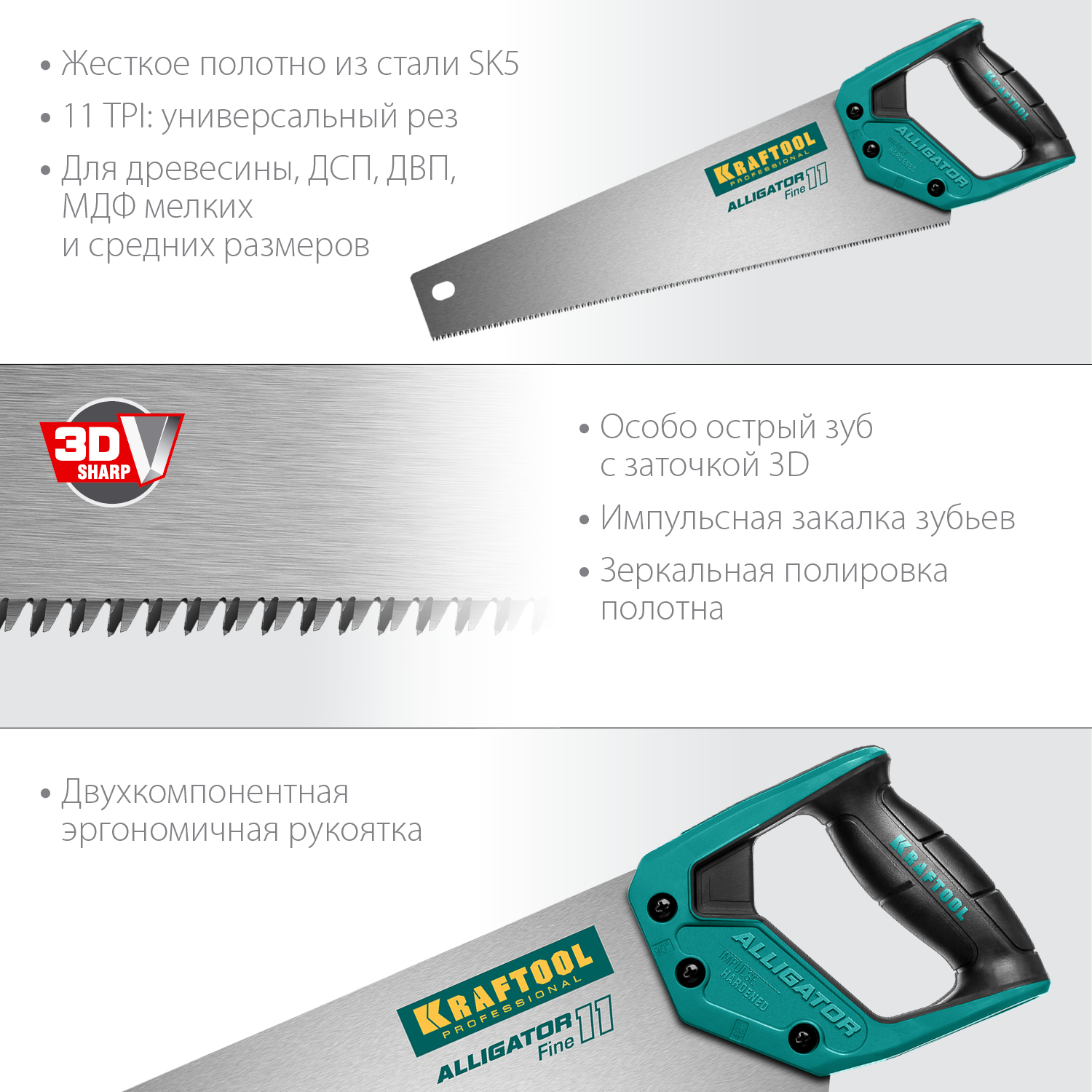 KRAFTOOL 11 TPI, 400 мм, ножовка для точного реза Alligator Fine 11 15203-40 купить по цене 1&nbsp;410 ₽ в интернет магазине ТЕХСАД