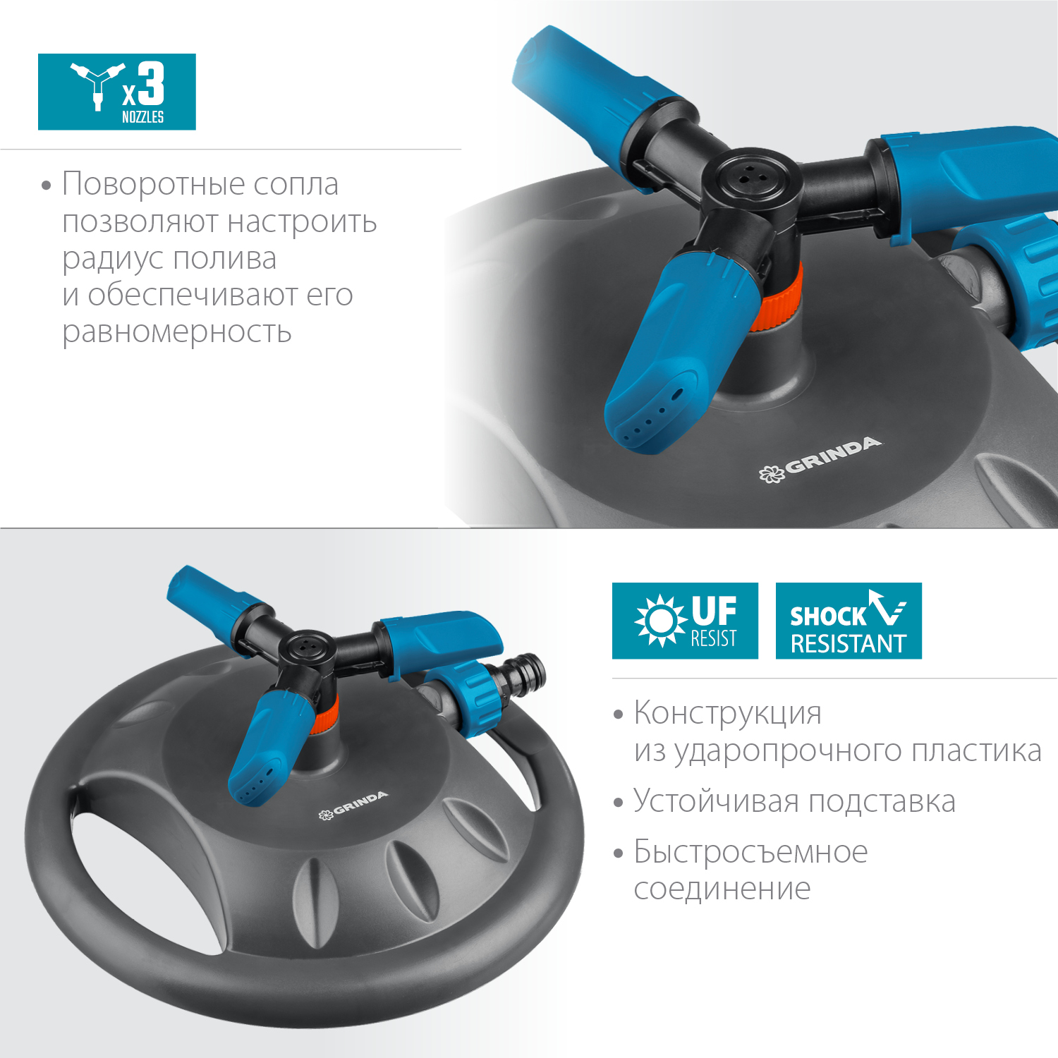GRINDA 121 м², 3 сопла, на подставке, круговой распылитель RR-B 429315 PROLine купить по цене 580 ₽ в интернет магазине ТЕХСАД