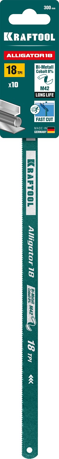 KRAFTOOL 18 TPI, 300 мм, 1 шт., полотно для ножовки по металлу Alligator-18 15942-18-1 купить по цене 220 ₽ в интернет магазине ТЕХСАД