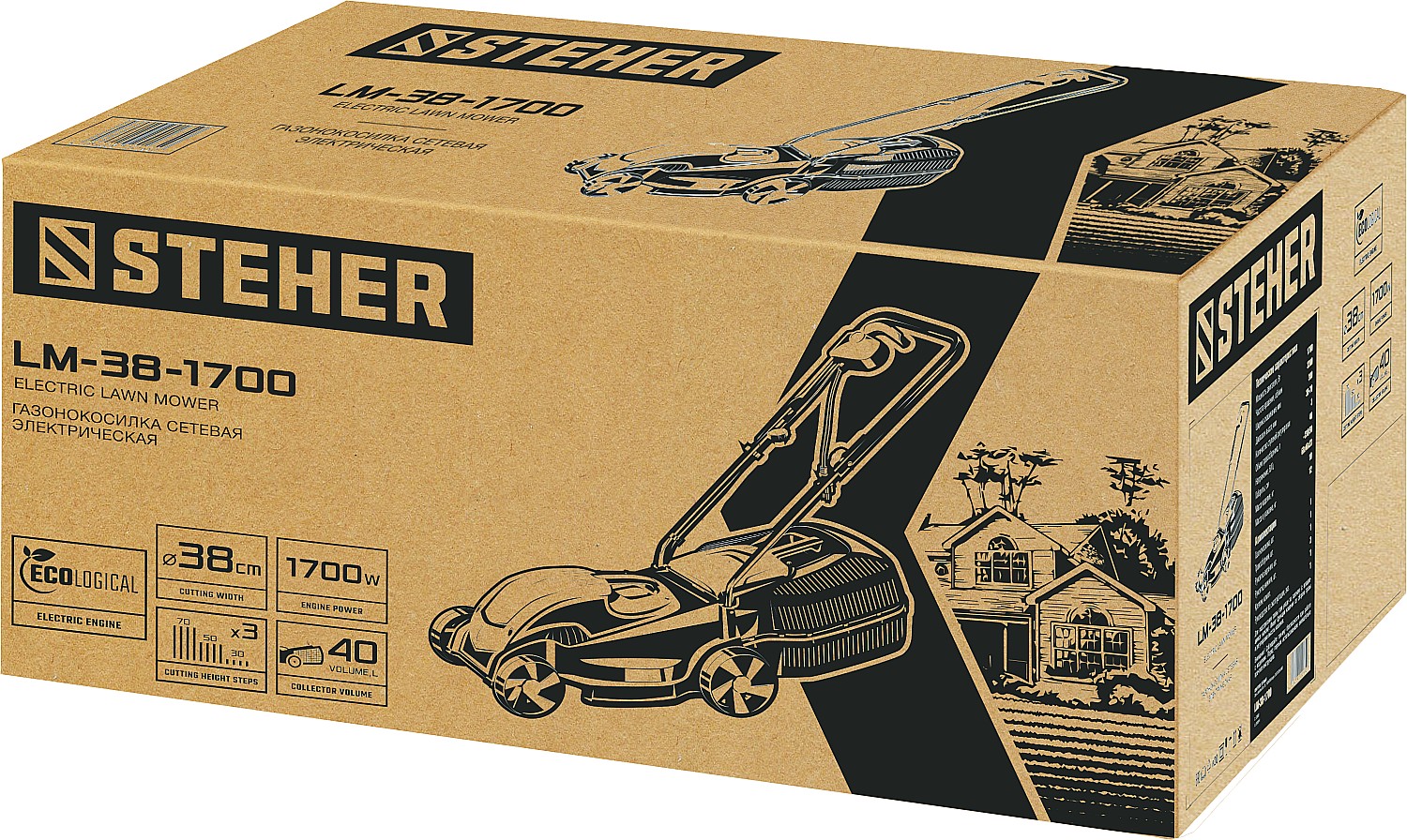 STEHER 1700 Вт, 380 мм, газонокосилка сетевая LM-38-1700 купить по цене 12&nbsp;460 ₽ в интернет магазине ТЕХСАД