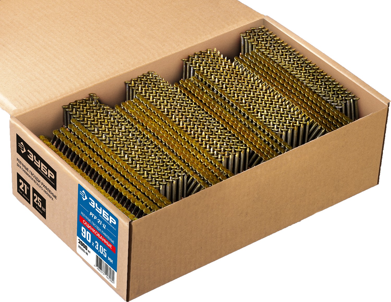 ЗУБР 2000 шт., 90 мм, 21°, оцинкованные, реечные гвозди рифленые РГР-21-Ц 305393-90 Профессионал купить по цене 7&nbsp;000 ₽ в интернет магазине ТЕХСАД