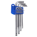 Набор Г-образных шестигранников 1/16''-3/8'', дюймовые, длинные, с шаровым окончанием, 9 предметов KING TONY 20129SR купить по цене 1&nbsp;790 ₽ в интернет магазине ТЕХСАД