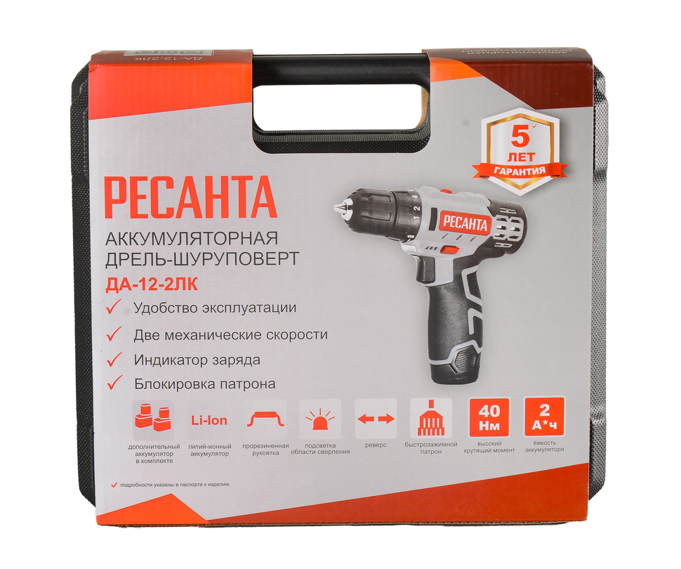 Дрель-шуруповерт аккумуляторная Ресанта ДА-12-2ЛК купить по цене 5&nbsp;790 ₽ в интернет магазине ТЕХСАД