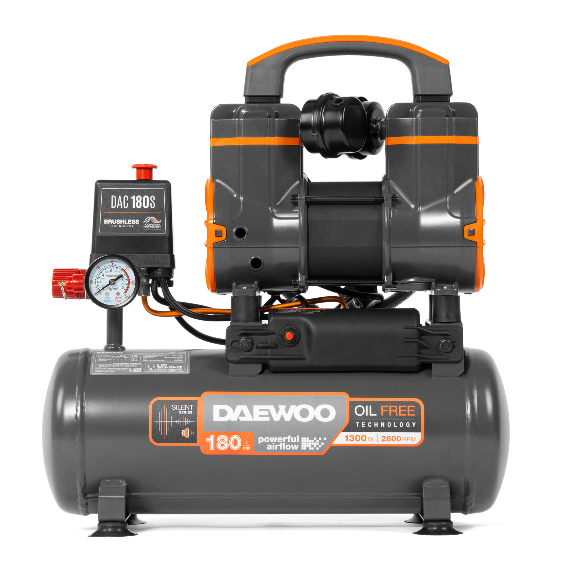 Компрессор безмасляный DAEWOO DAC 180S купить по цене 13&nbsp;990 ₽ в интернет магазине ТЕХСАД