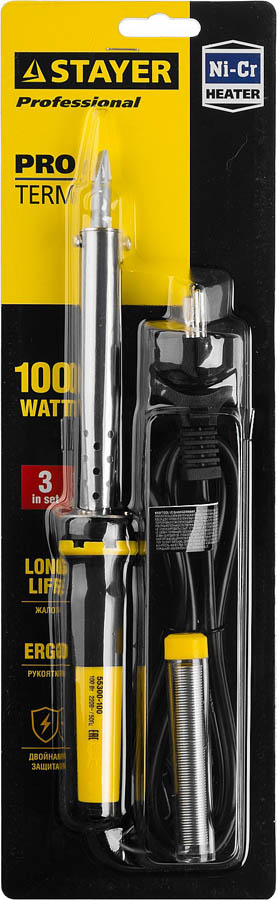 STAYER 100 Вт, 220 В, клин, двухкомпонентная рукоятка, электропаяльник Proterm 55300-100 Professional купить по цене 1&nbsp;240 ₽ в интернет магазине ТЕХСАД