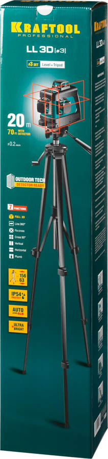 KRAFTOOL линейный лазерный нивелир со штативом LL3D 3 34640-3 Professional купить по цене 21&nbsp;240 ₽ в интернет магазине ТЕХСАД