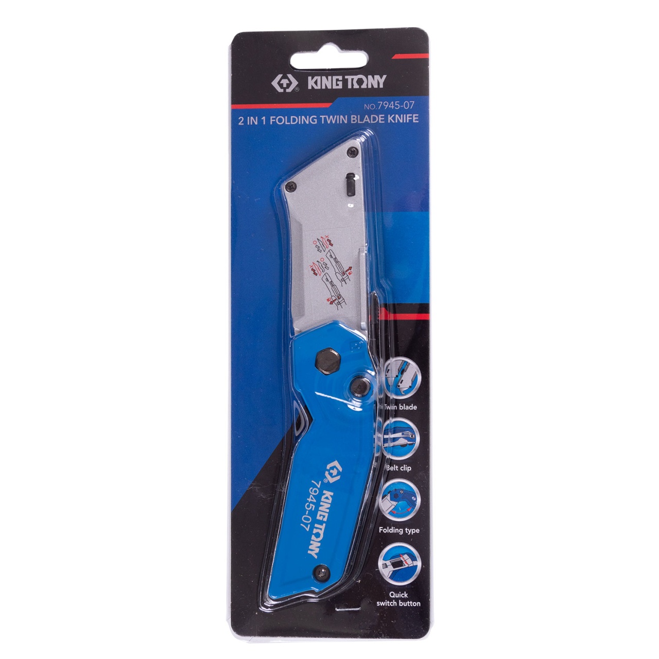 Нож со сменными трапециевидными лезвиями, 19 мм, складной KING TONY 7945-07 купить по цене 1&nbsp;090 ₽ в интернет магазине ТЕХСАД