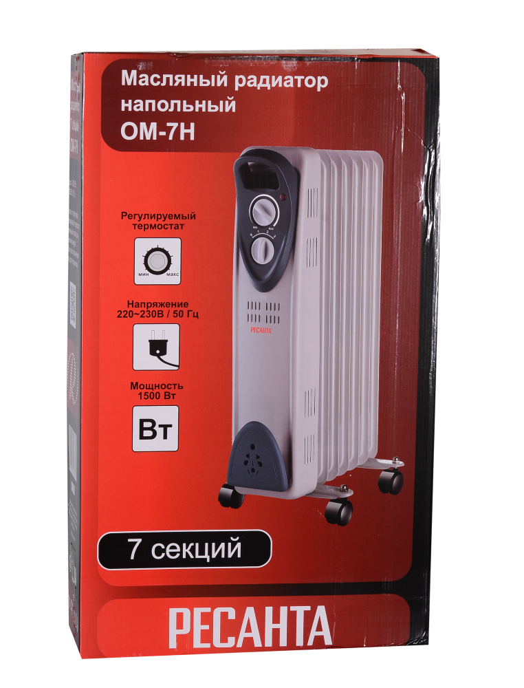 Масляный радиатор РЕСАНТА ОМ-7Н купить по цене 4&nbsp;190 ₽ в интернет магазине ТЕХСАД