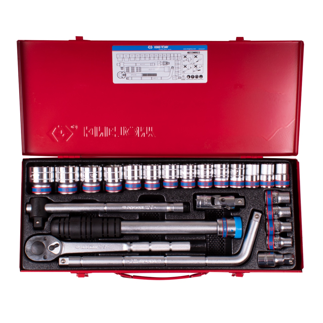 Набор торцевых головок с принадлежностями 1/2'', двенадцатигранные, 10-32 мм, 24 предмета KING TONY 4033MR03 купить по цене 11&nbsp;600 ₽ в интернет магазине ТЕХСАД