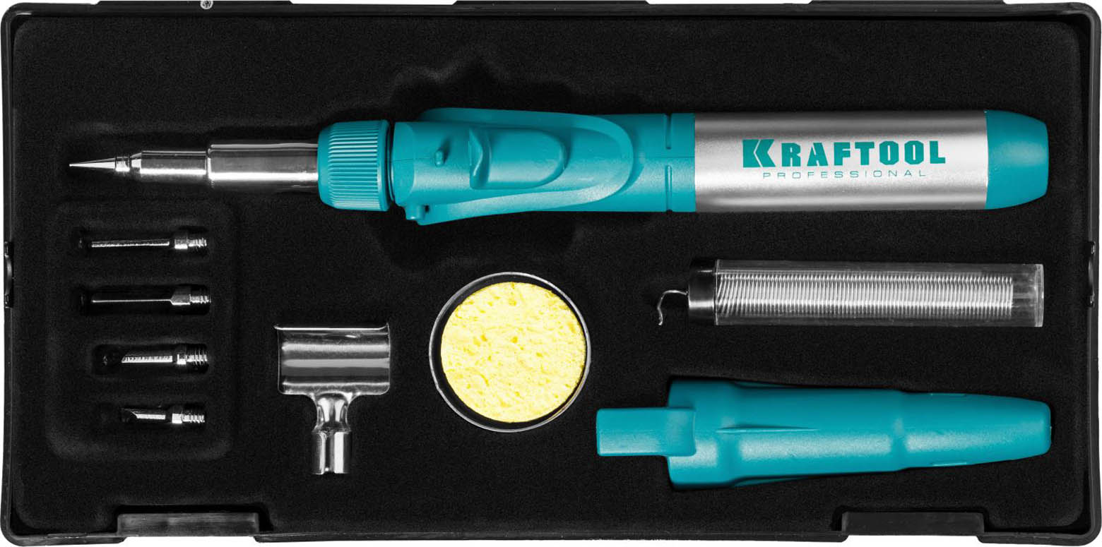 KRAFTOOL 5 насадок, 1300 °C, пьезоподжиг, паяльник газовый Pro в наборе 55503-H10 купить по цене 3&nbsp;540 ₽ в интернет магазине ТЕХСАД