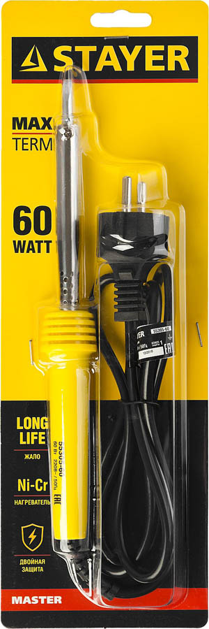 STAYER 60 Вт, клин, пластиковая рукоятка, электропаяльник Maxterm 55305-60 Master купить по цене 840 ₽ в интернет магазине ТЕХСАД