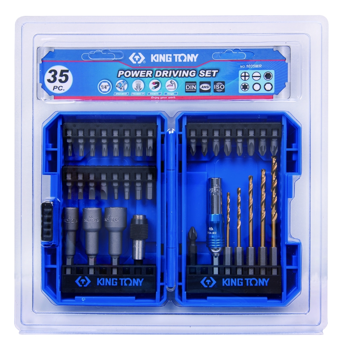 Набор вставок (бит) 1/4'', PH, PZ, Hex, Torx, Slotted, сверла, 35 предметов KING TONY 1035MR купить по цене 3&nbsp;920 ₽ в интернет магазине ТЕХСАД