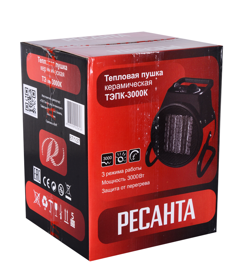 Электрическая теплопушка РЕСАНТА ТЭПК-3000K купить по цене 3&nbsp;590 ₽ в интернет магазине ТЕХСАД