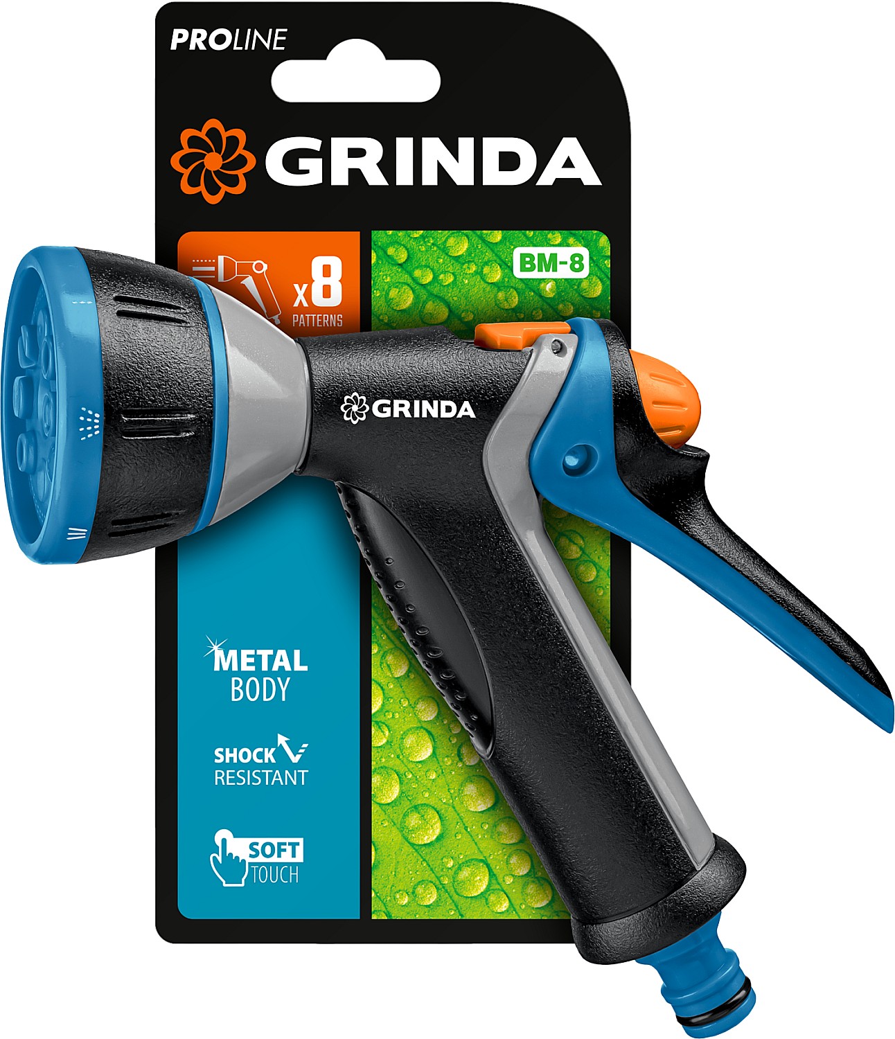 GRINDA 8 режимов, курок сзади, металлический с TPR, поливочный пистолет BM-8 8-427339_z02 PROLine купить по цене 820 ₽ в интернет магазине ТЕХСАД