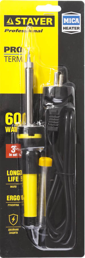 STAYER 60 Вт, 220 В, конус, двухкомпонентная рукоятка, электропаяльник Proterm 55300-60 Professional купить по цене 1&nbsp;170 ₽ в интернет магазине ТЕХСАД