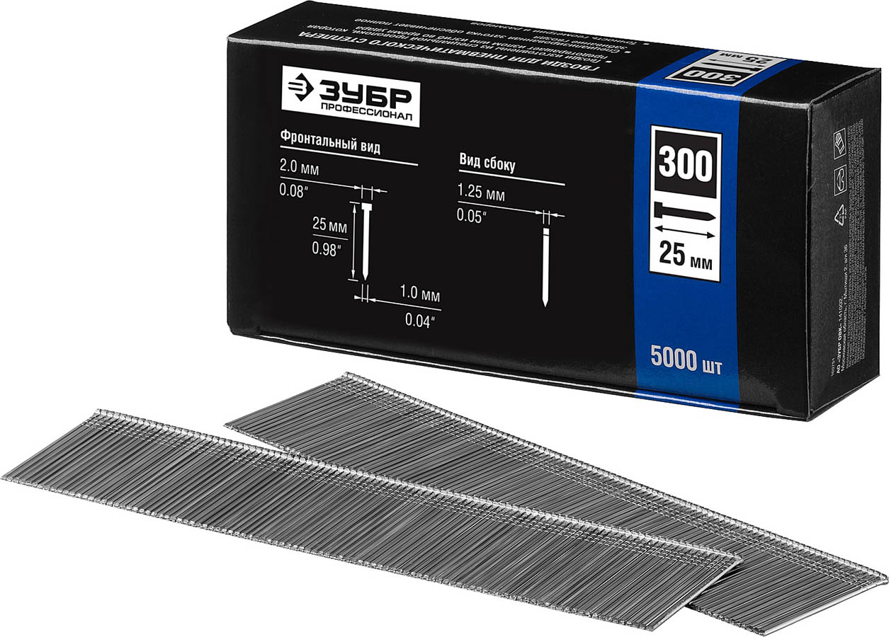 ЗУБР гвозди тип 300, 25 мм,  гвозди особотвердые 31830-25 Профессионал купить по цене 810 ₽ в интернет магазине ТЕХСАД
