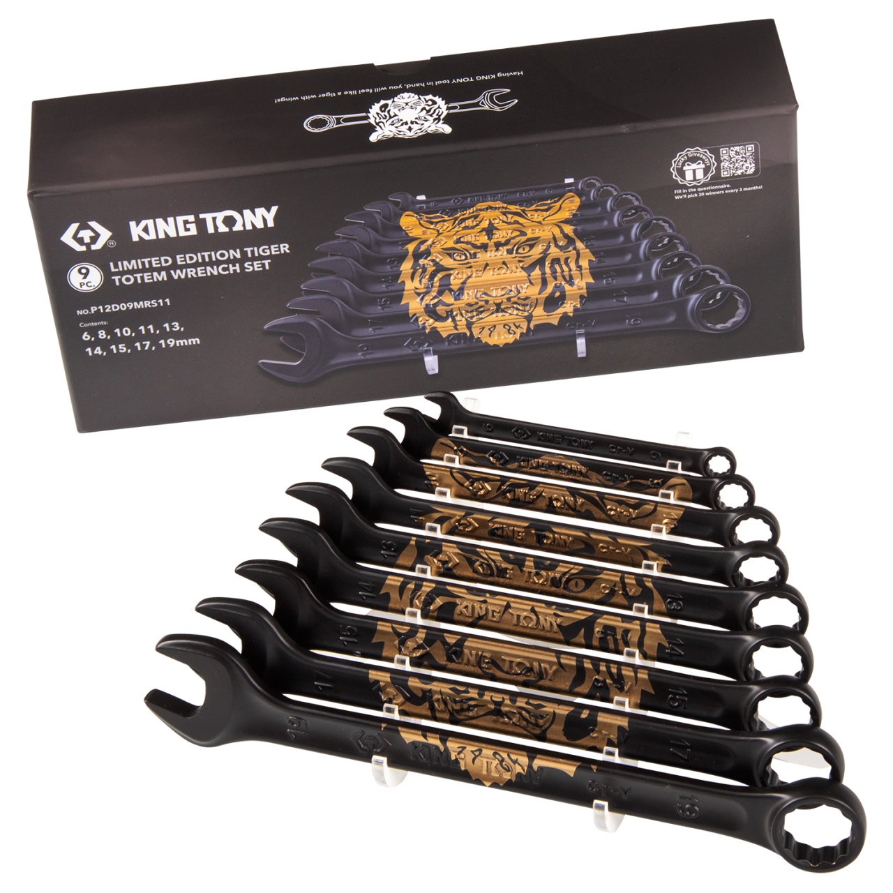 Набор комбинированных ключей ''TIGER TOTEM'', 6-19 мм, подставка, 9 предметов KING TONY P12D09MRS11 купить по цене 5&nbsp;560 ₽ в интернет магазине ТЕХСАД