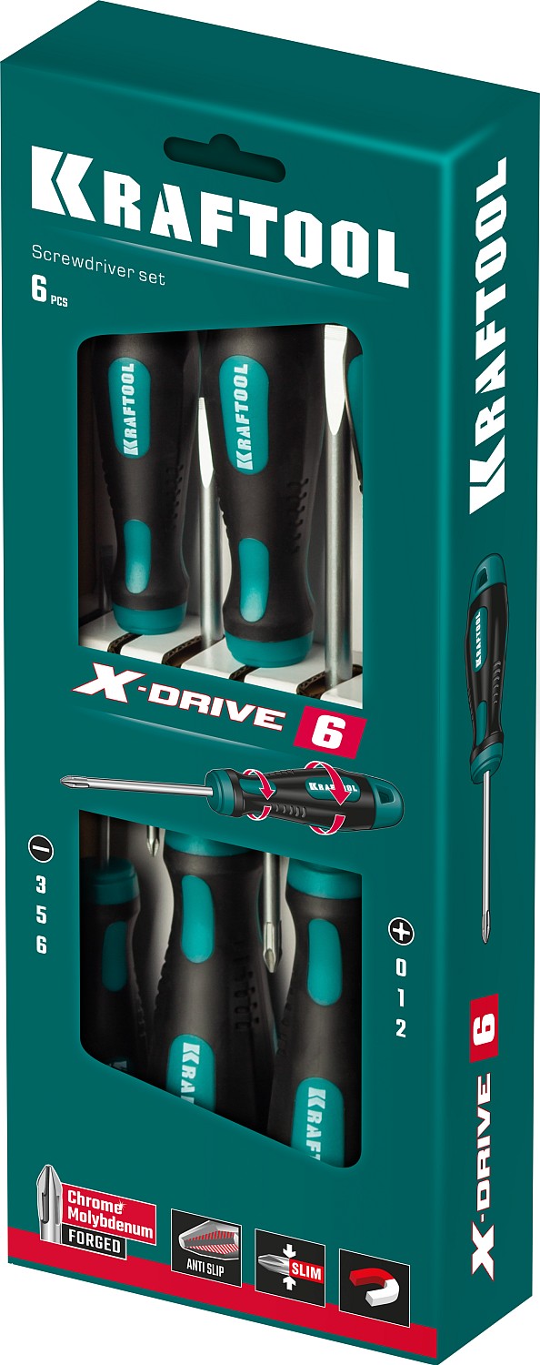 KRAFTOOL 6 шт., Х-Drive-6 набор отверток 250081-H6_z01 купить по цене 1&nbsp;630 ₽ в интернет магазине ТЕХСАД