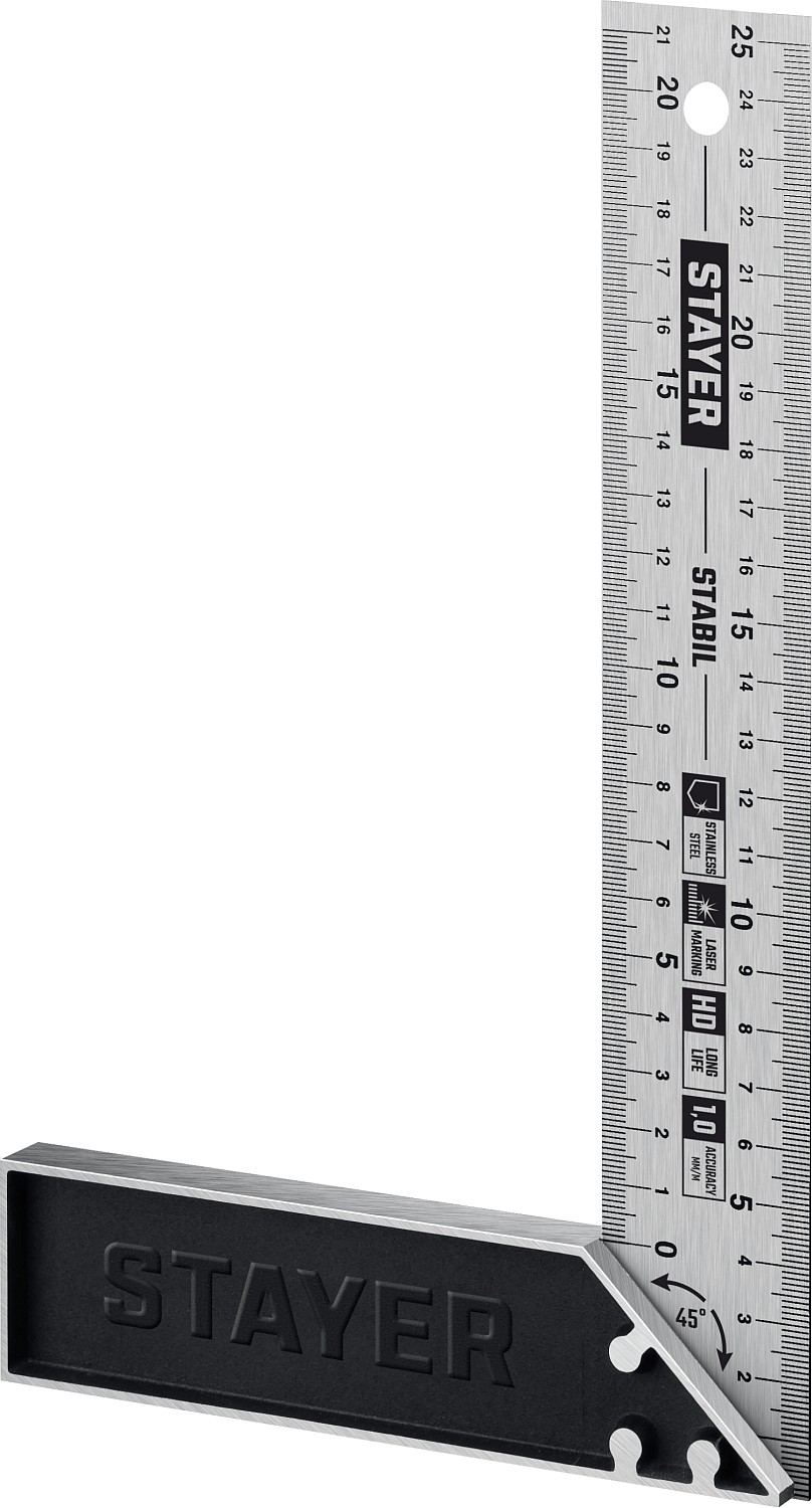 STAYER 250 мм, столярный угольник с нержавеющим полотном STABIL 3431-25_z02 купить по цене 580 ₽ в интернет магазине ТЕХСАД