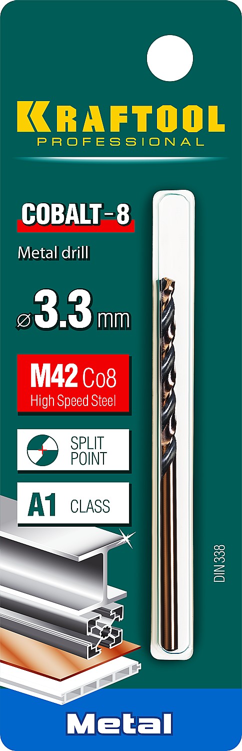 KRAFTOOL Ø 3.3 х 65 мм, HSS-Co (8%), класс A, сверло по металлу 29656-3.3 Pro купить по цене 154 ₽ в интернет магазине ТЕХСАД