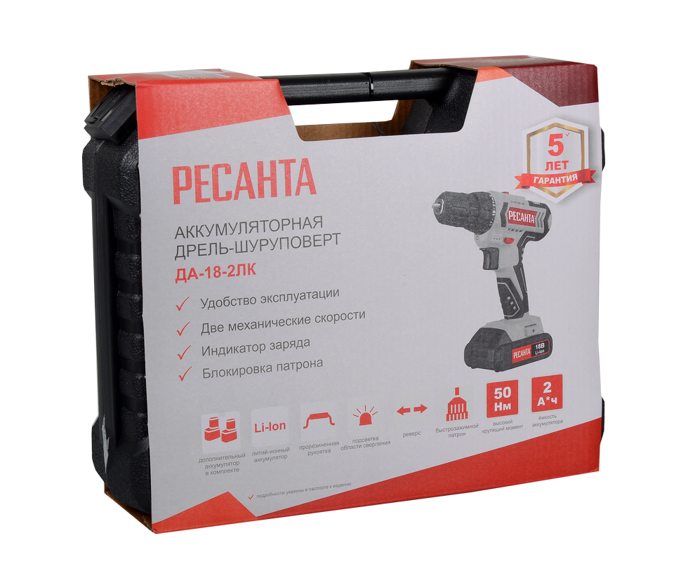 Дрель-шуруповерт аккумуляторная Ресанта ДА-18-2ЛК купить по цене 6&nbsp;831 ₽ в интернет магазине ТЕХСАД