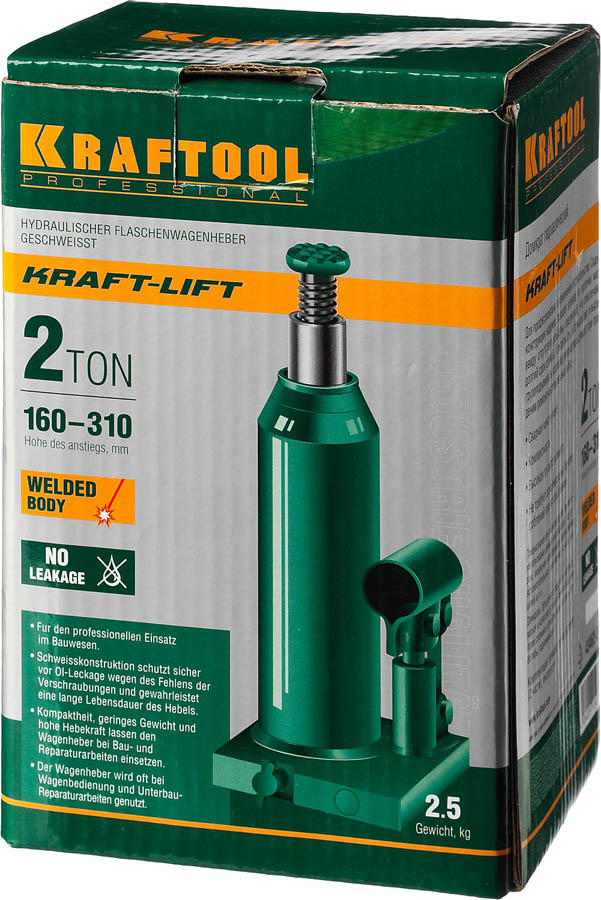 KRAFTOOL 2 т, 160-310 мм, домкрат гидравлический бутылочный сварной Kraft-Lift 43462-2_z01 купить по цене 2&nbsp;250 ₽ в интернет магазине ТЕХСАД