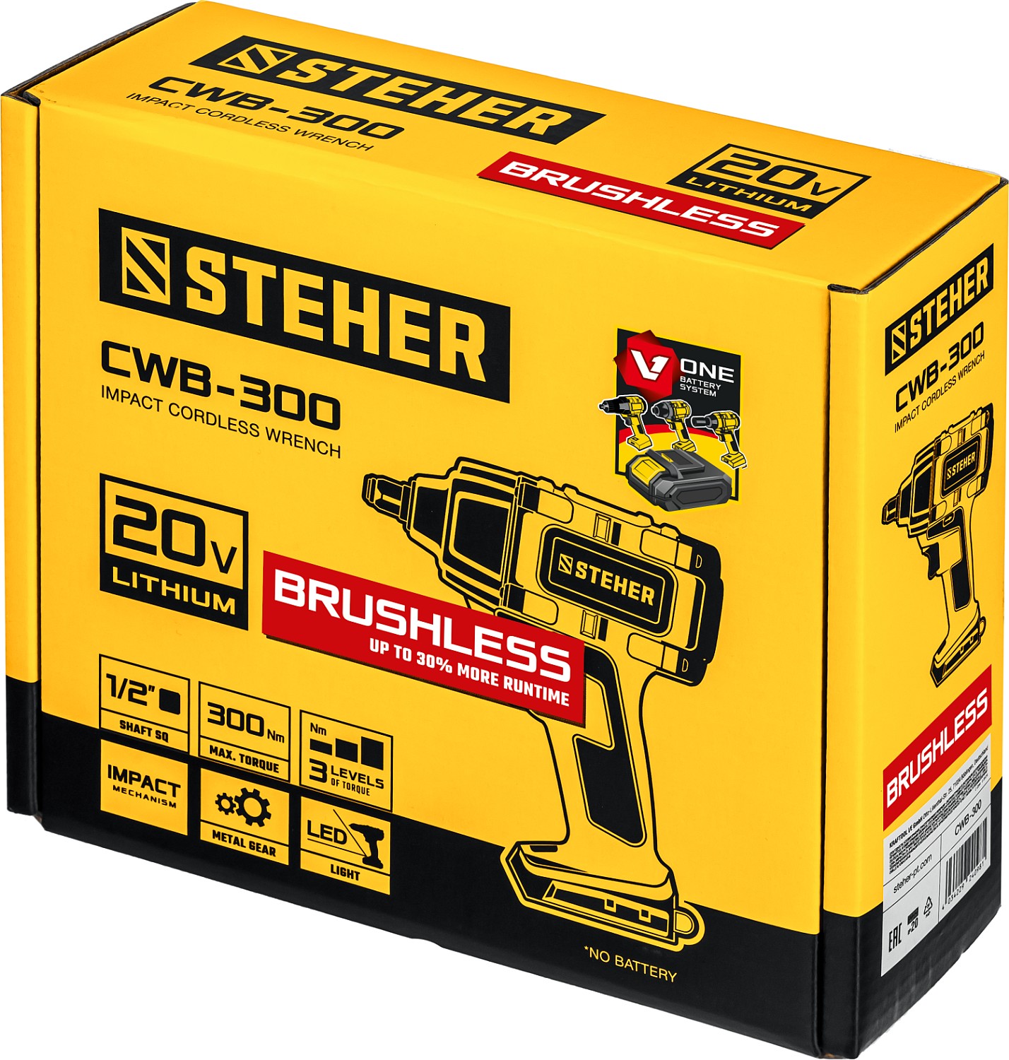 STEHER 20В, Li-Ion, без АКБ, бесщеточный, аккумуляторный гайковерт ударный, в коробке CWB-300 купить по цене 5&nbsp;760 ₽ в интернет магазине ТЕХСАД