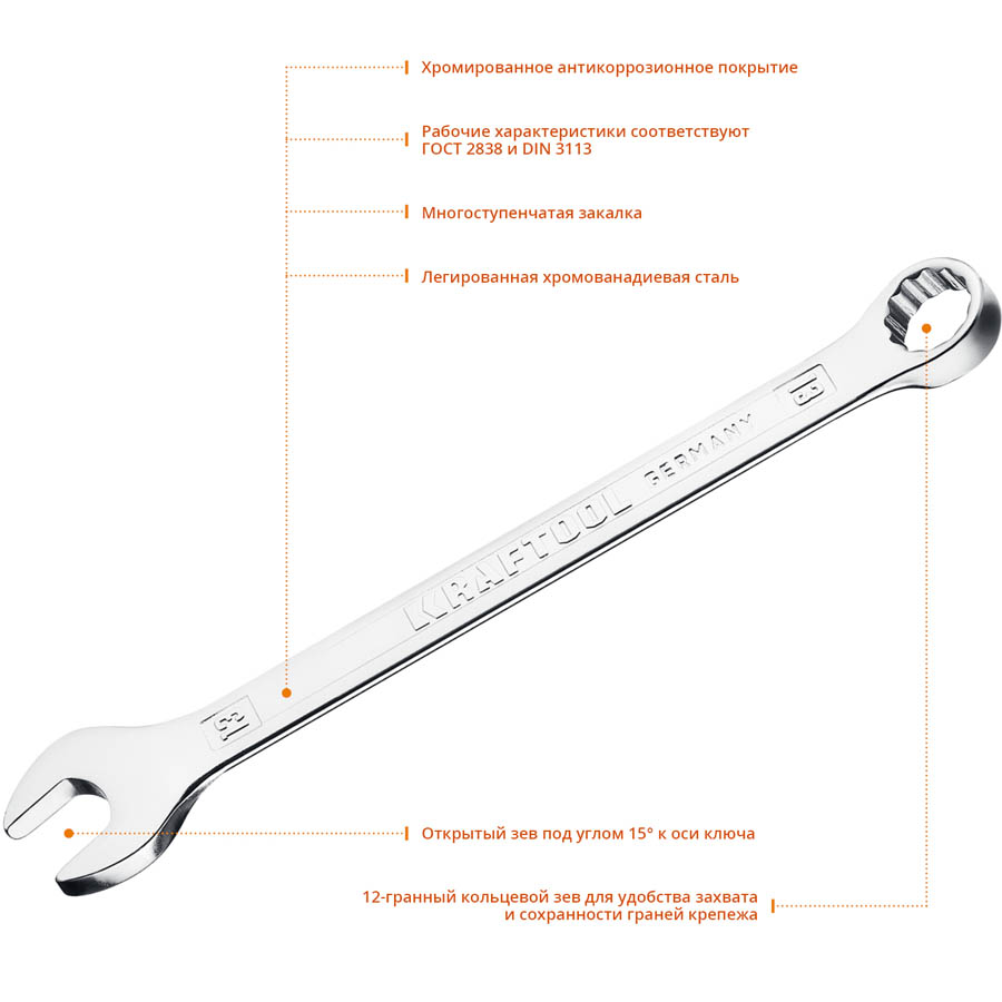 KRAFTOOL 13 мм, комбинированный гаечный ключ 27079-13_z01 купить по цене 258 ₽ в интернет магазине ТЕХСАД