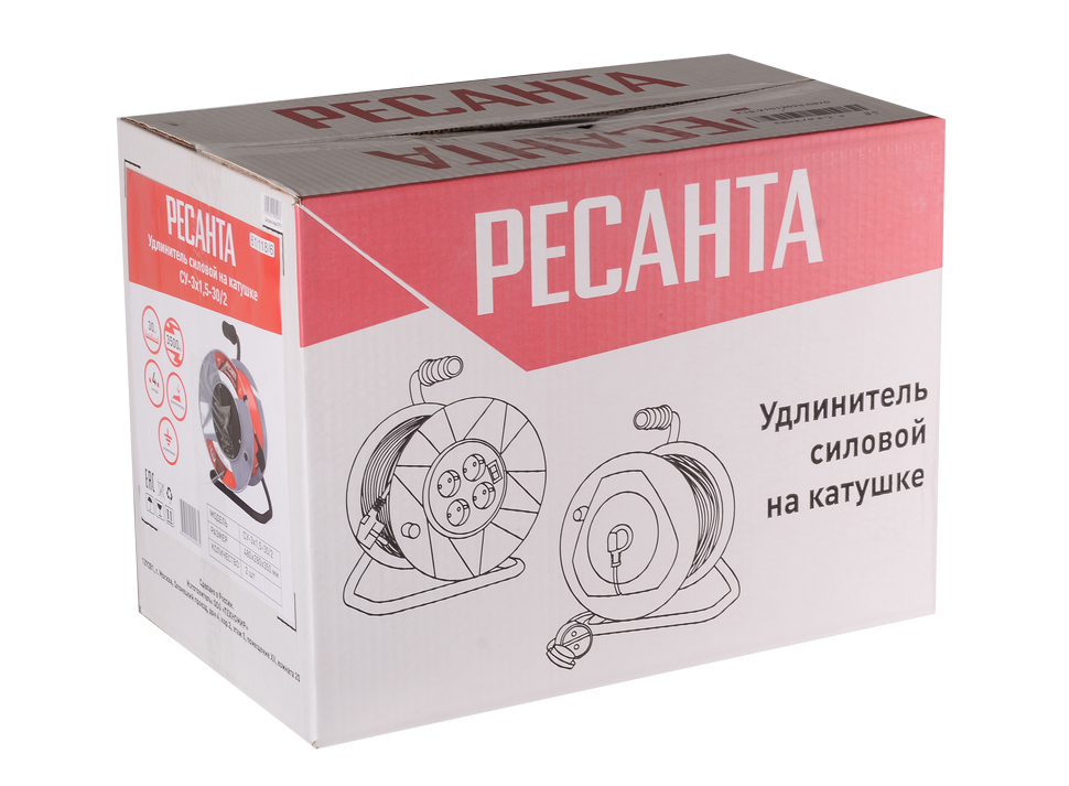 Удлинитель силовой на катушке Ресанта СУ-3х1,5-30/2 (с выкл., 4 розетки) купить по цене 3&nbsp;490 ₽ в интернет магазине ТЕХСАД
