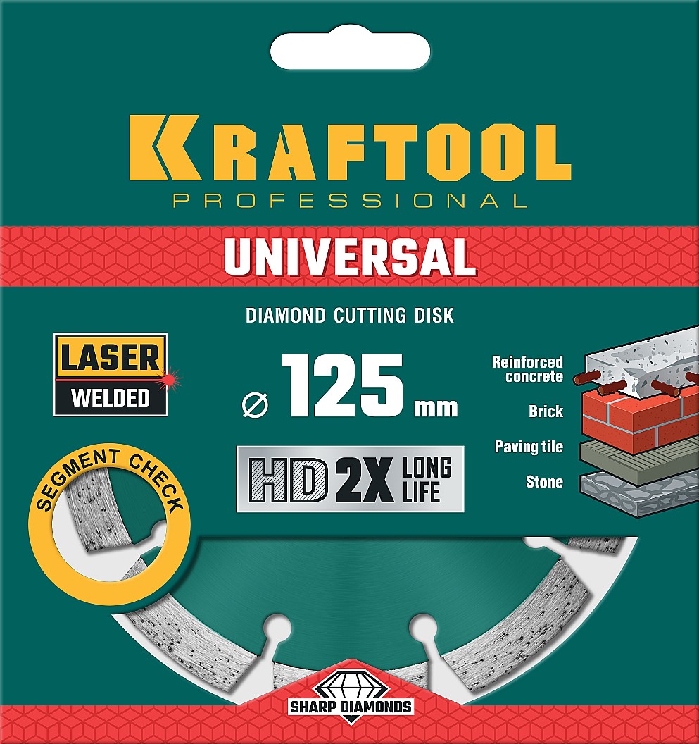KRAFTOOL Ø 125Х22.2 мм, алмазный, сегментный, по железобетону, высокопрочному бетону диск отрезной UNIVERSAL 36680-125 купить по цене 1&nbsp;570 ₽ в интернет магазине ТЕХСАД