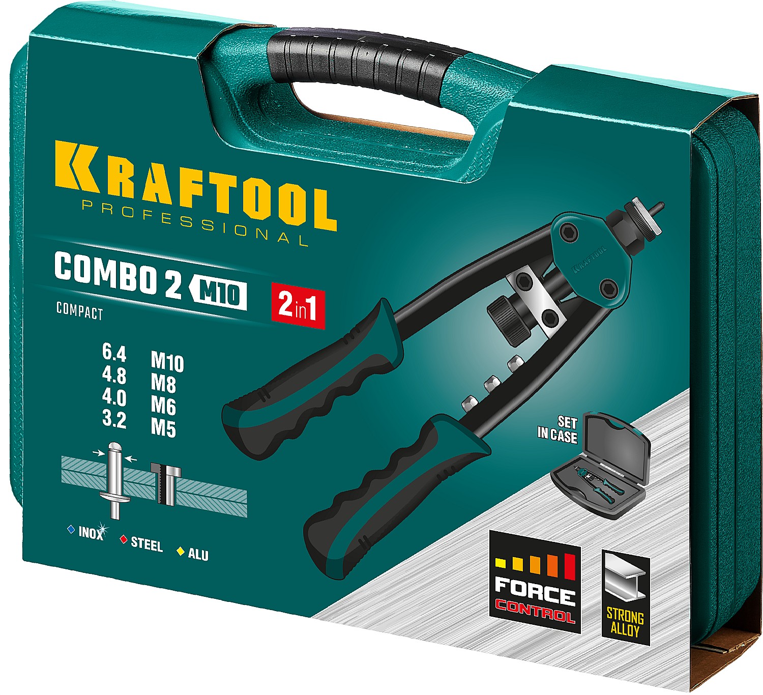 KRAFTOOL резьбовые заклепки М5-М10, вытяжные 3.2-6.4 мм из алюминия, стали, нерж. стали, заклепочник 31181 купить по цене 10&nbsp;810 ₽ в интернет магазине ТЕХСАД