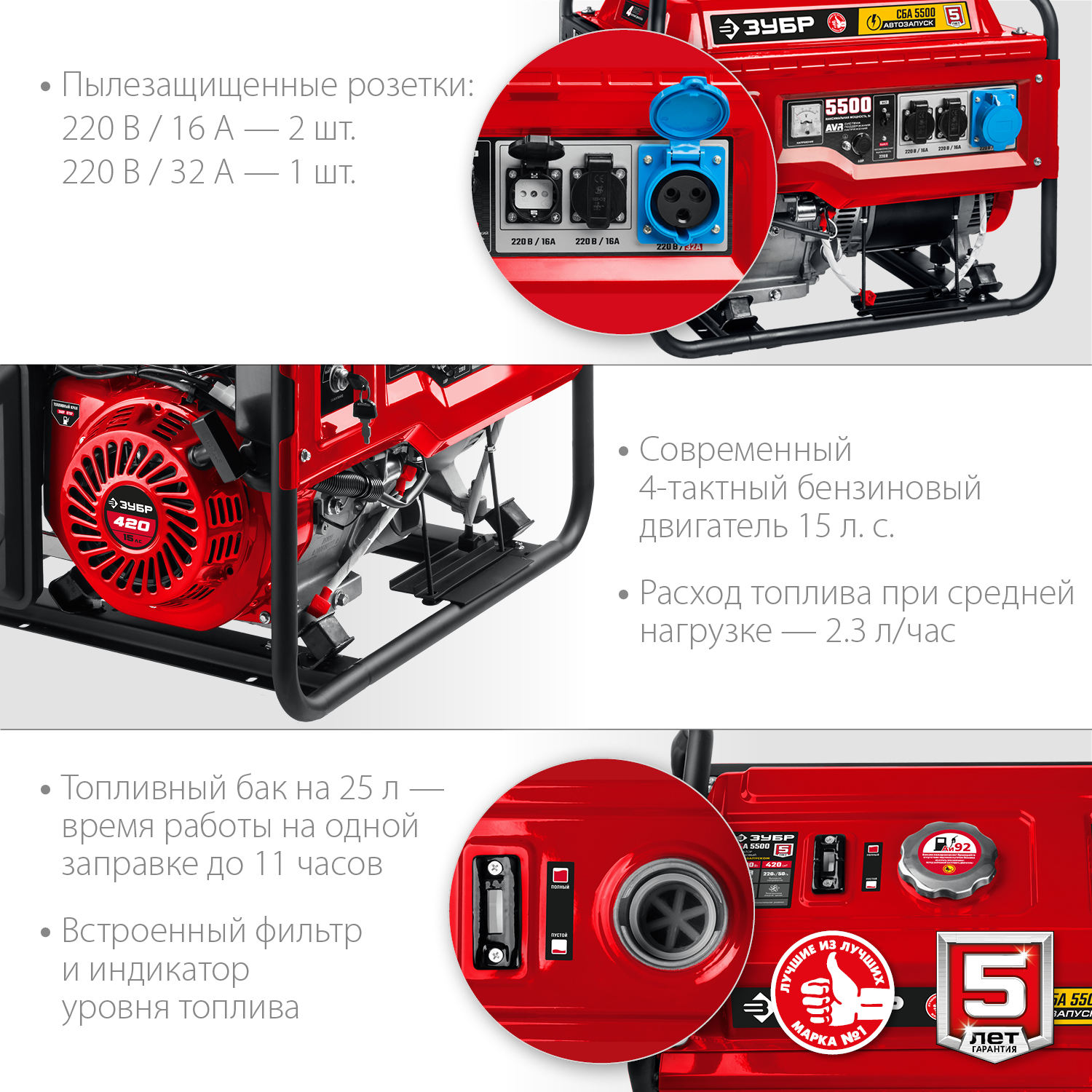ЗУБР 5.5 кВт, однофазный, синхронный, щеточный, с автозапуском, бензиновый генератор СБА-5500 Мастер купить по цене 79&nbsp;470 ₽ в интернет магазине ТЕХСАД