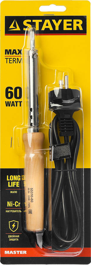 STAYER 60 Вт, 220 В, клин, деревянная рукоятка, электропаяльник Maxterm 55310-60 Master купить по цене 830 ₽ в интернет магазине ТЕХСАД