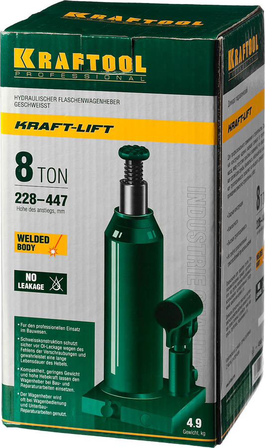 KRAFTOOL 8 т, 228-447 мм, домкрат гидравлический бутылочный сварной Kraft-Lift 43462-8_z01 купить по цене 3&nbsp;220 ₽ в интернет магазине ТЕХСАД