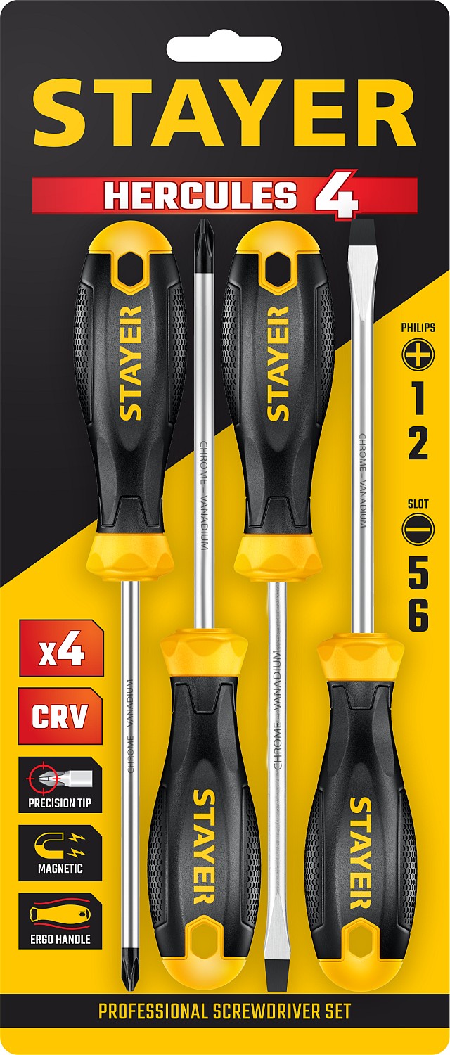STAYER 4 шт, набор отверток Hercules-4 2513-H4_z02 купить по цене 510 ₽ в интернет магазине ТЕХСАД