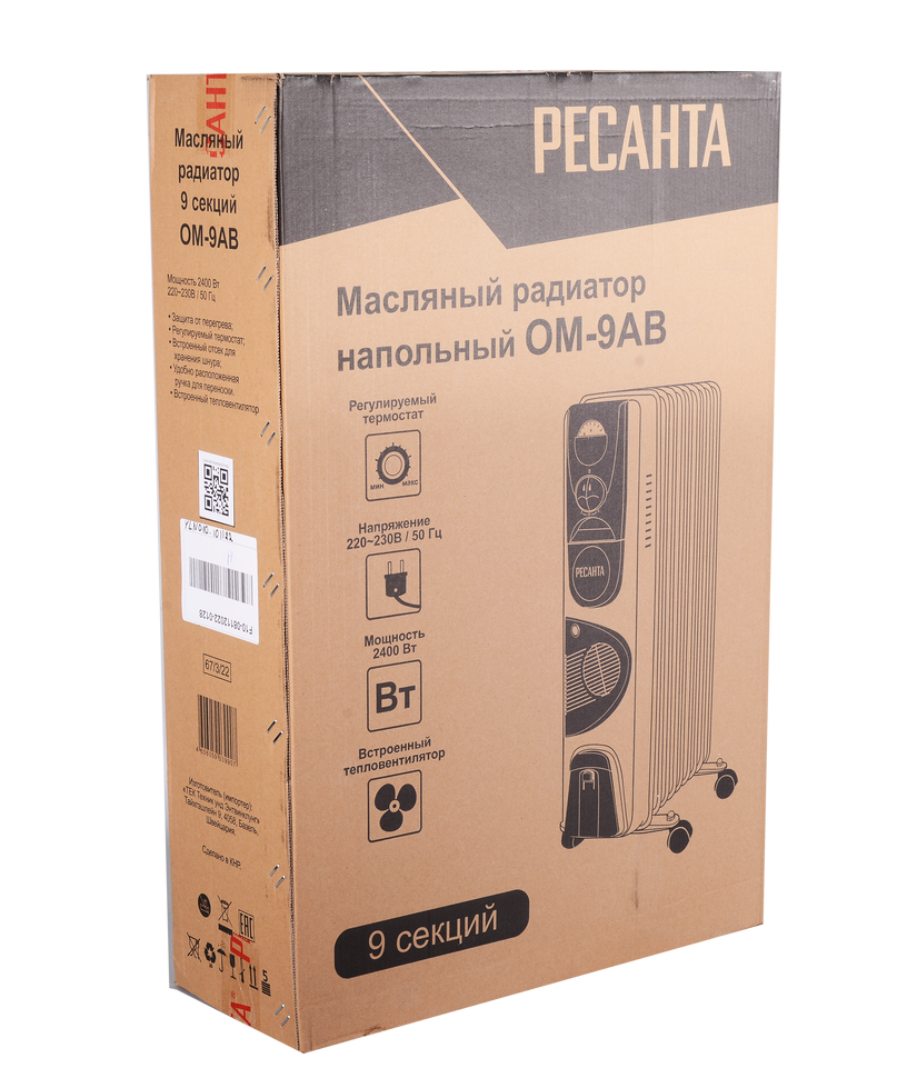 Масляный радиатор Ресанта ОМ-9АВ купить по цене 5&nbsp;104 ₽ в интернет магазине ТЕХСАД