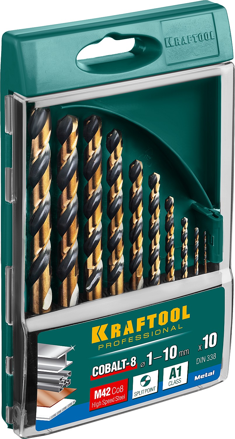 KRAFTOOL 10 шт. (Ø 1-10 мм), класс A, HSS-Co(8%), набор сверл по металлу 29656-H10 купить по цене 2&nbsp;730 ₽ в интернет магазине ТЕХСАД
